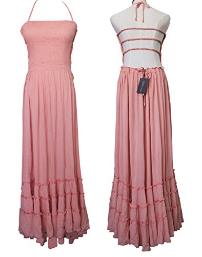 R.Vivimos Women's Summer Boho Halter Neck Backless Long Maxi Dress Sleeveless Ruffle Hem Dresses(Small,Pink) - Image 5