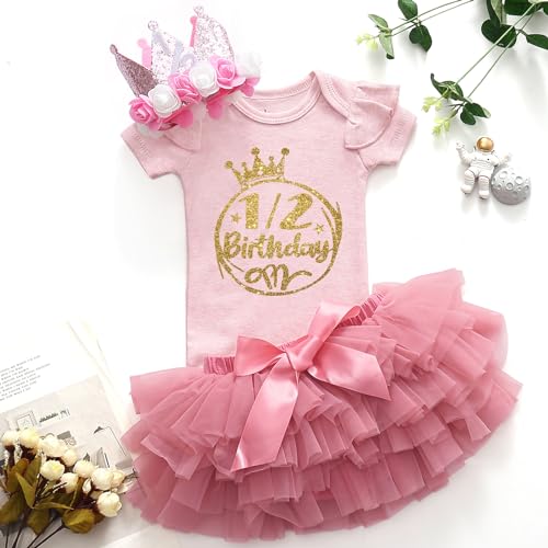 Half birthday baby girl My 1/2 Birthday girl outfit halfway to one Girls sweet dress2