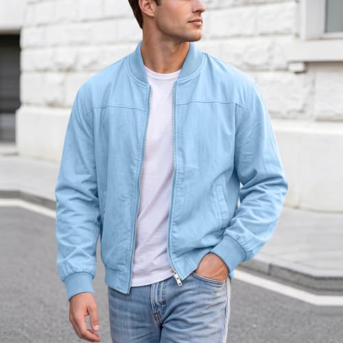 Thin Jackets for Men Light Bomber Full Zip Ribbed Coat with Pocket - image 2