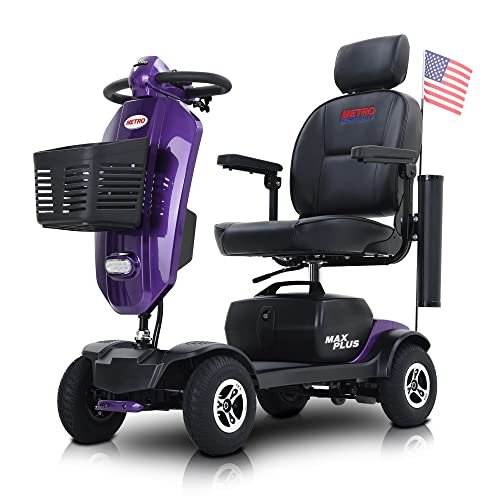Metro Mobility 4 Wheel Folding Mobility Scooters for Seniors - 300 lbs Capacity Electric Mobility Scooter for Adults, Travel - Long Range Power Extended Battery & Freewheel Mechanism - Purple