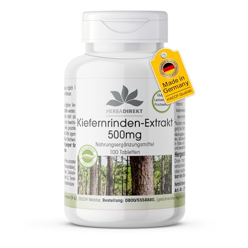 Kiefernrinden-Extrakt 500mg - 100 Tabletten - hochdosiert - vegan - mit Vitamin C | HERBADIREKT by Warnke Vitalstoffe - Deutsche Apothekenqualität