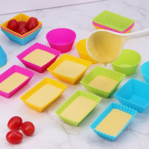 Image of 24Pack Silicone Muffin Cups, Reusable Cupcake Liners Molds for Baking, 3 Shapes Lunch Box Bento Dividers-Round, Square, and Rectangular (Colorsful, Large Size)