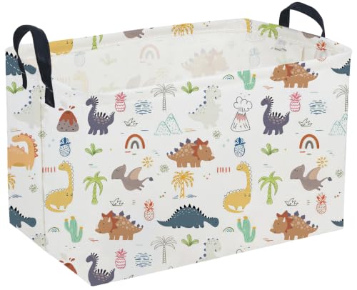 Image of Sanjiaofeng Rectangular Dinosaur Basket,Baby Storage Bins with Handles,Dirty Clothes Basket,Kids Book bin,Dinosaurs Room Decor(Tropical Dinosaurs)