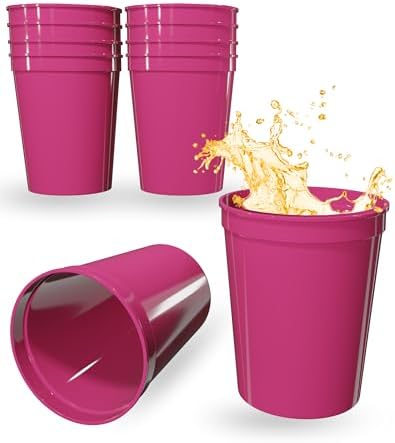 24-Pack Hot Pink Stadium Cups - 16oz Reusable Plastic Tumblers For Parties
