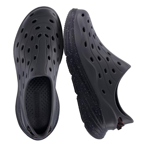 CUSHIONAIRE Fuel EVA Recovery Shoes for Men Lightweight Slip On Waterproof Sneaker Clogs with Cushioned Footbed and Ventilated Design Charcoal/Black 10
