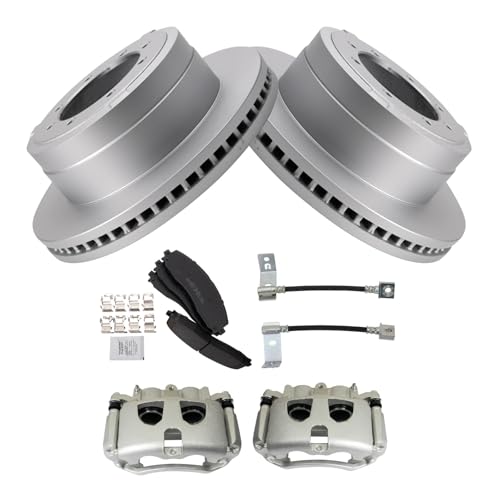 Image of TRQ Rear Brake Pad & Rotor Kit Ceramic Premium G-Coated Compatible with 2017-2021 Ford F-350 Super Duty