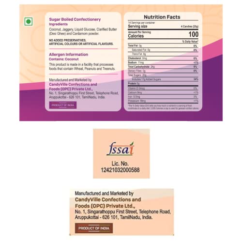 Image of CandyVille Kamarkattu Coconut & Jaggery Candy Tin (Pack Of 2)|Hard And Dark Roasted|Traditional Coconut Candy|Made With Jagger¦680 Gram