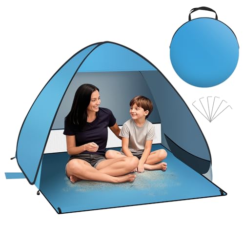 Laneetal Strandmuschel Pop Up mit UV Schutz, UPF 50+ Strandzelt, Automatisches Tragbarer Strandzelt Wurfzelt für für 2-3 Personen Camping Garten Strand，mit Tragetasche （hellblau, 150 * 120 * 110