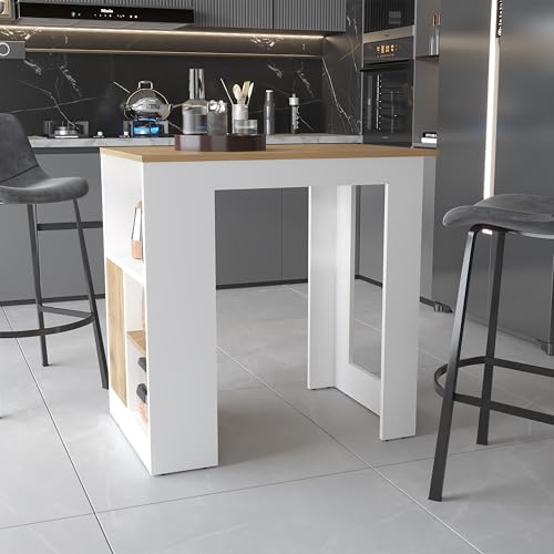 Pulishony White and Macadamia Kitchen Island with Cabinet 36 Inches