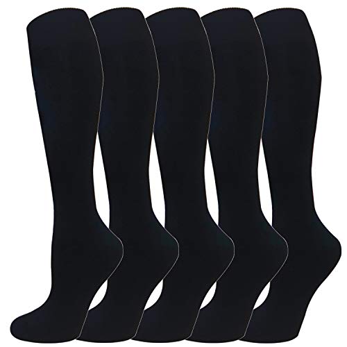 Hi Clasmix Warm Knee High Socks for Women&Men-Thermal Cotton Socks for Hiking Work Winter(5 Black Pack Women)