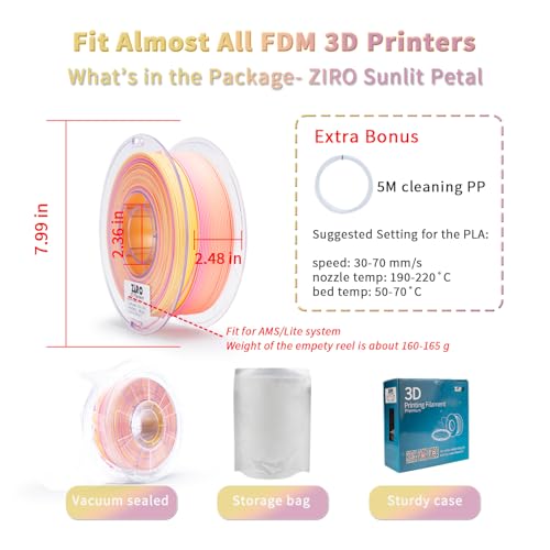 Image of ZIRO 3D Printer Filament PLA, Fast Color Changing Filament(Matte), Color Change by Length PLA, Fit Most FDM 3D Printers, Matte Finish 1KG / 2.2lbs Spool, Sunlit Petal