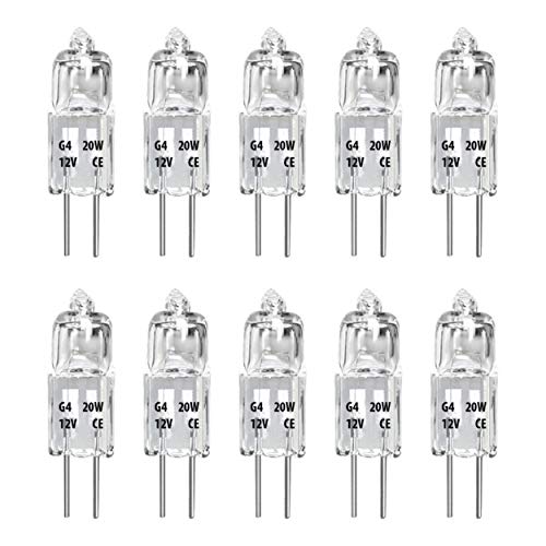 NLEHB 10 Pack Halogen 12 Volt Clear Halogen G4 Base T3 Bi-Pin Bulbs JC 20W Halogen Bulb Dimmable Light Bulb