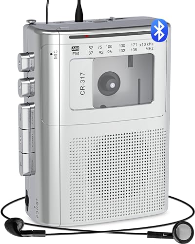 Gracioso Portable Cassette Player Recorder with Bluetooth Transmitter, AM FM Walkman Cassette Player with Headphone Jack & Big Speaker,Microphone Jack, 2*AA Battery Opearated Cassette Tape Player