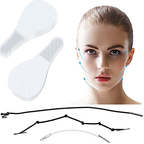 160 Pieces Face Lift Tapes Face Lifting Patch Face Lifting Sticker Neck Tape Eye Lift Invisible V-line Face Lift Waterproof Double Chin Lift Patch with 3 Pieces Lifting Ropes for Women Girls