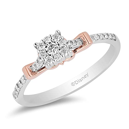 Jewelili Enchanted Disney Fine Jewelry 10K White and Rose Gold with 1/5 Cttw Diamond Snow White Promise Ring