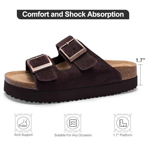Image of Platform Sandals Women Suede Sandals Arch Support Summer Slides with Adjustable Buckle Open Toe