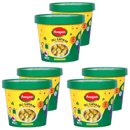 Image of Amajain Instant Sattvik Healthy Idli Sambar, Ready-to-Eat, No Added Preservatives, No Added Flavours, Jain-Friendly, 90g (Pack of 6)