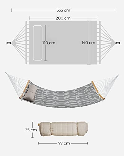 SONGMICS Hängematte, gepolstert, gesteppt, mit teilbaren gebogenen Bambusstangen, mit Kopfstütze, 200 x 140 cm, bis 225 kg belastbar, graue und beige Rauten GDC034G02 2