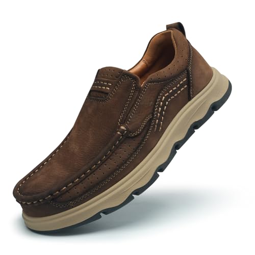 Mens Leather Slip On Casual Loafers Classic Outdoor Walking Hiking Dress for Work Office Shoes Comfortable