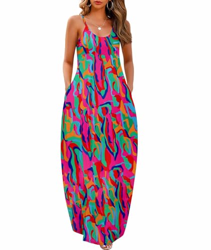 Image of Wolddress Womens Maxi Dress with Pockets 2026 Casual Strap Plus Size Loose Plain Long Office Summer Beach Travel Dresses S-5X