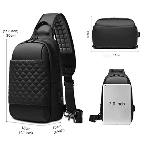 Mens-Shoulder-BagSmall-Black-Sling-Messenger-Bagswith-USB-Port-Cross-Body-BagWater-Repellent-Hiking-Biking-Chest-Daypacks