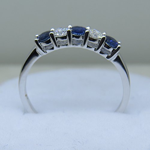 Dazzlingrock Collection Round Blue Sapphire and White Diamond Womens 5 Stone Bridal Wedding Band Anniversary Ring, 10K Solid White Gold4