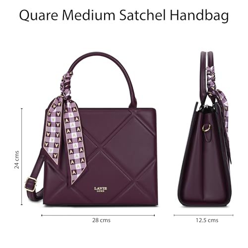 Image of Lavie Luxe Women's Quare25 Medium Debossed Satchel Handbag for Women | Satchel Bag for Work | Ladies purse | Stylish Shoulder Bag | Gift for Women