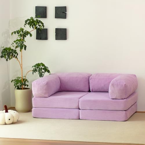 N&V - Free Combination Convertible Folding Sofa Bed, Armless Foam Floor Sofa, Sleeper Floor Couch for Living Room and Bedroom Sleeper Chair with Pillow Twin Size (Lavender)
