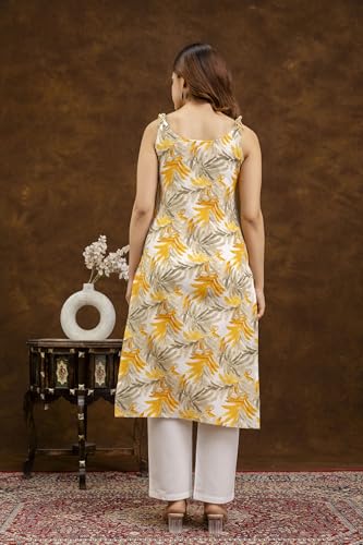 Image of Women Floral Printed Sleeveless Round Neck Pure Cotton Straight Kurti
