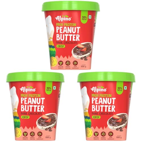 Image of ALPINO 30g High Protein Dark Chocolate Peanut Butter Crisp 500g - Roasted Peanuts, Dark Chocolate, Protein Blend - Source of Healthy Fats & Dietary Fibre. (Pack of 3)