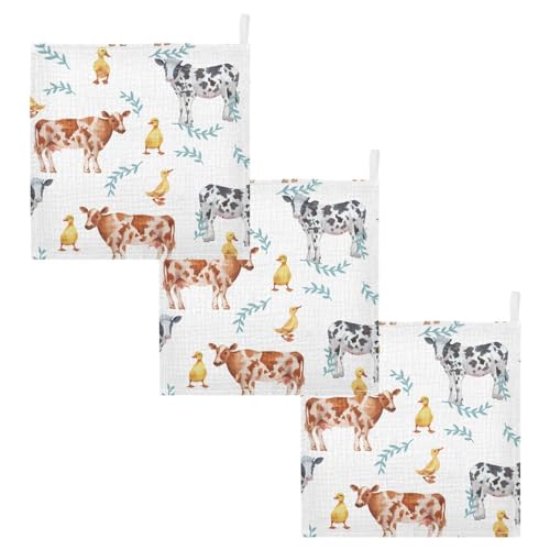 Image of vvfelixl Baby Muslin Washcloths Farm Animals Cows Duckling Baby Burp Cloths Cotton Baby Face Towel for Newborn Infants Boys Girls Soft and Absorbent 11.8 X 11.8 in, 3 Pack