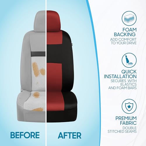 Image of BDK PolyPro Car Seat Covers Full Set in Terracotta on Black, Front and Rear Split Bench Seat Covers for Cars, Easy to Install Car Seats Cover Set and Accessories for Auto Trucks Van SUV - Terracotta