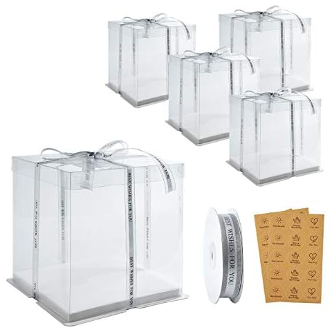 BURLIHOME 10x10x12Inch Tall Cake Box,5Pack Bakery Boxes for Dessert Bread Pastry,Cake Boxes with Cake Boards,Treat Boxes Ideal for Birthday Wedding Graduation Cover