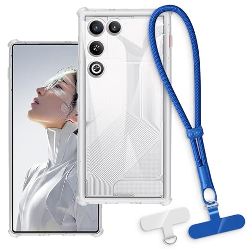 OAGELIM 2-in-1�ی�P�[�X�ƃ��X�g�X�g���b�v ZTE Nubia Red Magic 11 Air Trace 5G �Ƃ̌݊������� ���O���\�ȃ��j���[�h�t���d�b�J�o�[�A����~�ߕ����h�~�O���b�v�n���h�� (�N���A + �u���[)