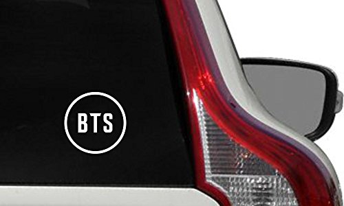 BTS New Text Circle Outline Car Die Cut Vinyl Decal Bumper Sticker for Car Truck Auto Windshield Wall Window Ipad Tablet MacBook Laptop Computer Home Custom and More (White)