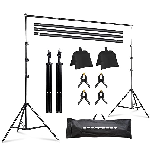 FOTOCREAT Backdrop Stand 6.5x6.5ft Adjustable Photo Studio Background Stand Support Frame Heavy Duty Photo Backdrop Stand Kit for Parties Wedding With 3 Crossbars 4 Backdrop Clamps,2 Sandbags Carrybag