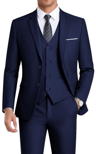 WEEN CHARM Men's 3-Piece Slim Fit Suit Set-2-Button Blazer,Vest & Pants-Formal Wedding,Prom,Party & Business Tuxedo