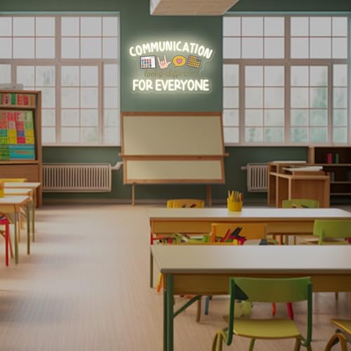 Image of Communication Looks Different For Everyone Neon Sign, Speech Therapy LED Light, Welcome to Speech Room Sign,Therapy Classroom, 16.5 inchx10.4 inch