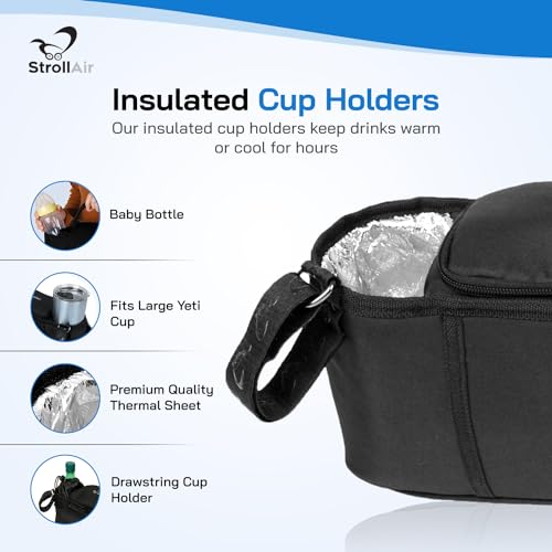StrollAir - Universal Double Parent Stroller Organizer Console for side by side strollers - TWIN WAY, Mountain Buggy, Bumbleride Indie, Bugaboo Donkey, Bob Duallie, Baby Jogger City Mini GT – Black by StrollAir - Image 6