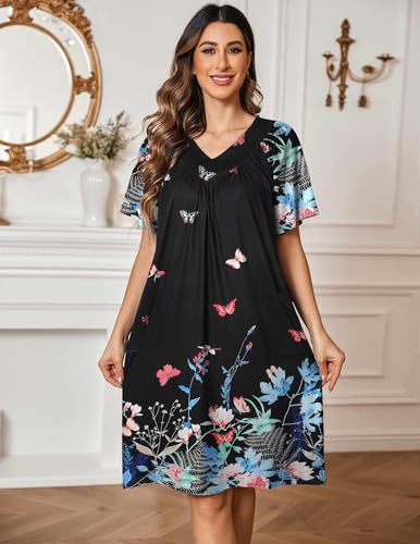 Image of Ekouaer Womens House Dress Floral Print Nightgown with Pockets Mumu Dress