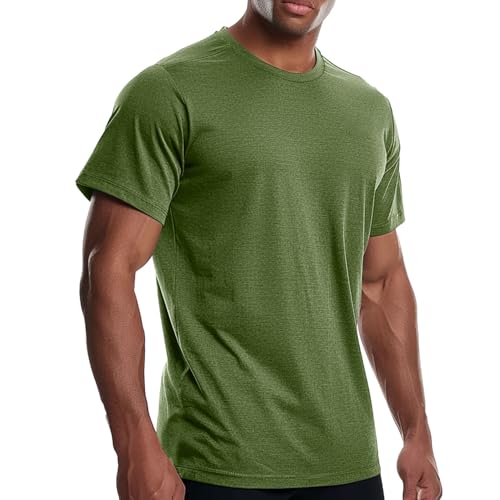 Men's Cooling Workout Shirts Bamboo Viscose Anti Odor Moisture Wicking Athletic Short Sleeve Lightweight Loose Gym Tee Army Green