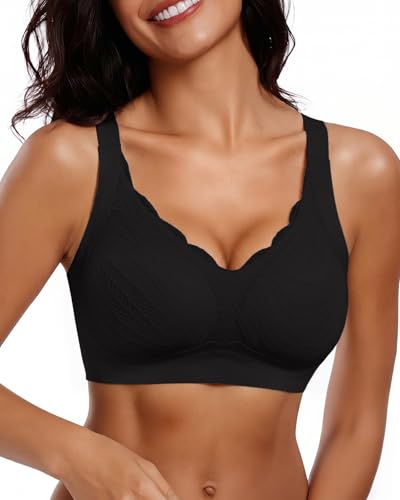 Image of Wireless Support Bra Full Coverage Padded Push Up Anti Sagging Comfortable Seamless Lace Bras No Underwire