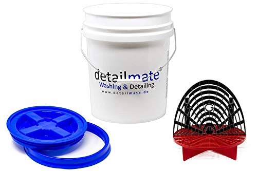 detailmateGritGuard Professional Set Car Cleaning Bucket 5 GAL (Approx. 20 Litres) / Gamma Seal Bucket Lid Blue Insert Red Washboard