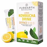 Purearth Kombucha Powder Drink Sachets for Water – Immunity Support with Vitamin C, D3 & Selenium – Sugar-Free Lemon Energy Drink for Gut Health & Energy – 10 Sachets – Vegan & Keto-Friendly