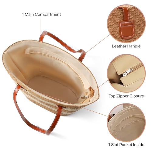 Image of Straw Bags For Women | Travel Straw Totes Bag, Summer Woven Shoulder Bag Handbag
