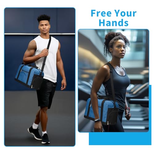 Image of Apenze Small Gym Bag 14 inch lightweight Carry On Mini Duffel Bag with Shoe Compartment for Travel Sport - Blue