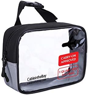 Cableinthebay TSA Approved Clear Travel Toiletry Bag-Quart Sized with Zipper-Airport Airline Compliant Bag/Bottles-Men's/Women's 3-1-1 Kit+Travel EBOOK