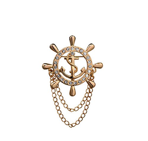 Premium Men's Anchor Brooch Pin Lapel Pin/Collar Pin/Shirt/Suit Stud Brooch Golden Silver (Gold)