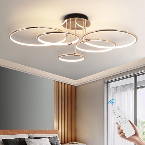 LED Deckenleuchte Modern Design Deckenlampen Gold 5-Ring Lampen Dimmbar...