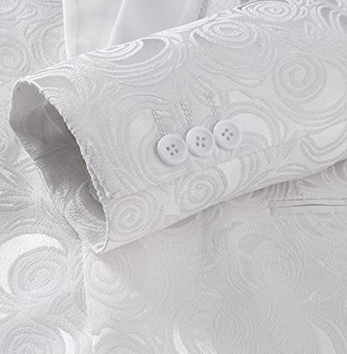 MOGU Mens Blazer Slim Fit Suit Jacket White Floral Jacquard Material4